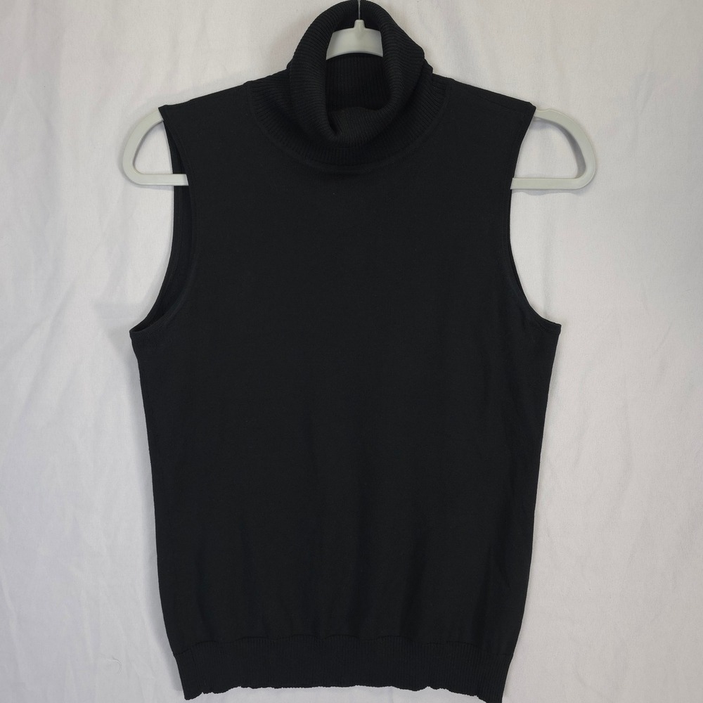 Alex Marie Silk Blend Sweater Vest Women M Black Turtleneck‎ Sleeveless Chic